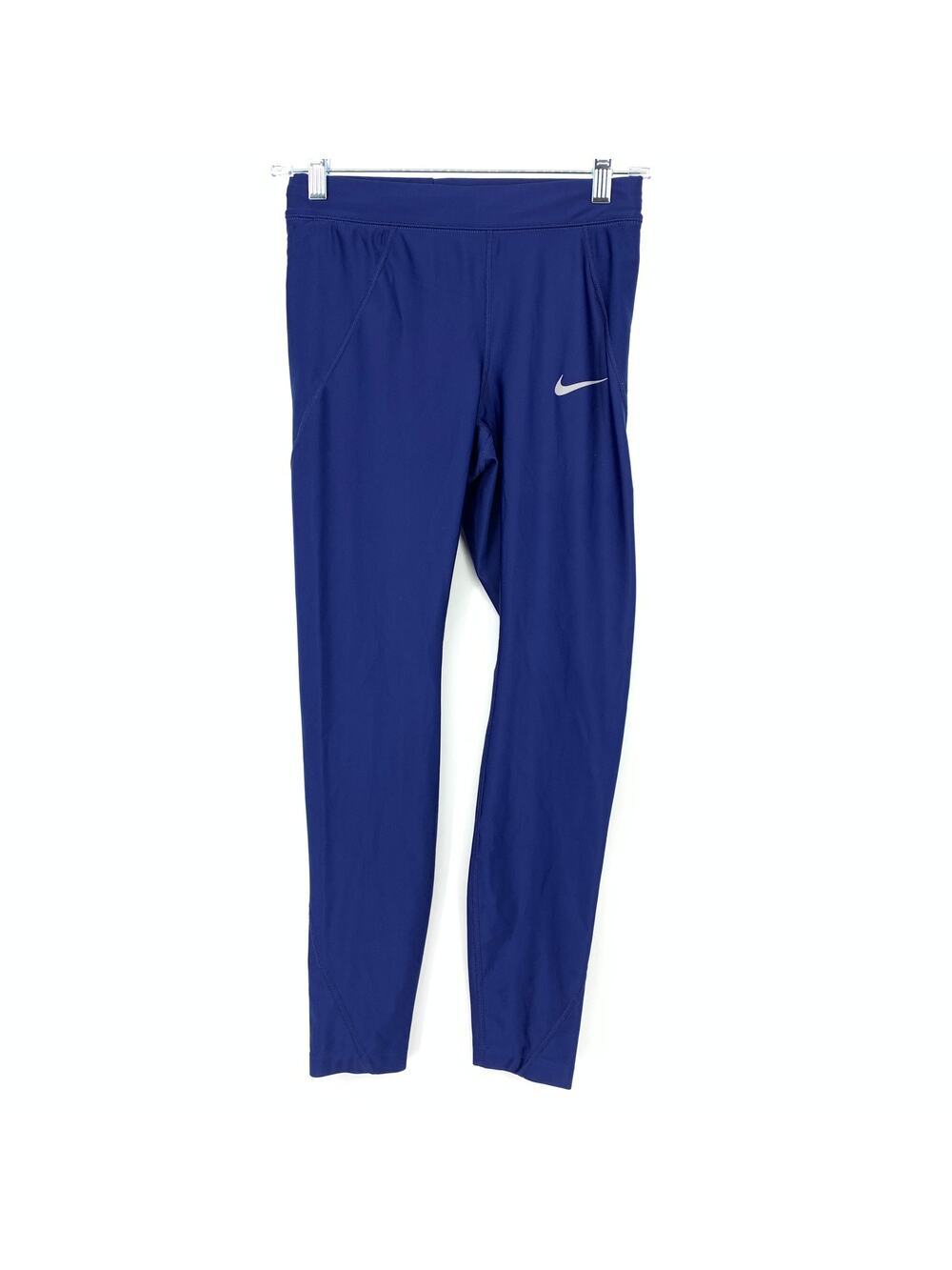 Nike Dri Fit Activewear Leggings Womens Size Small Blue Pull On White Logo